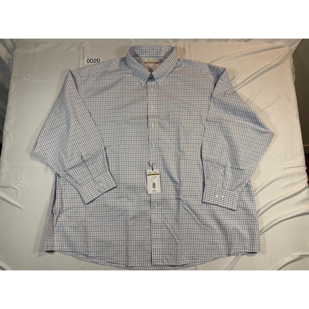 Roundtree & Yorke Gold Label Dress Shirt Mens 20 34/35 Big Blue Tattersall NWT